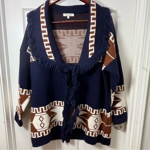 Cocogio Navy and Brown Open Cardigan Sweater size Large made in Italy